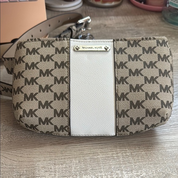 Michael Kors Brown and White Belt Bag with Signature Monogram Pattern - Picture 1 of 1